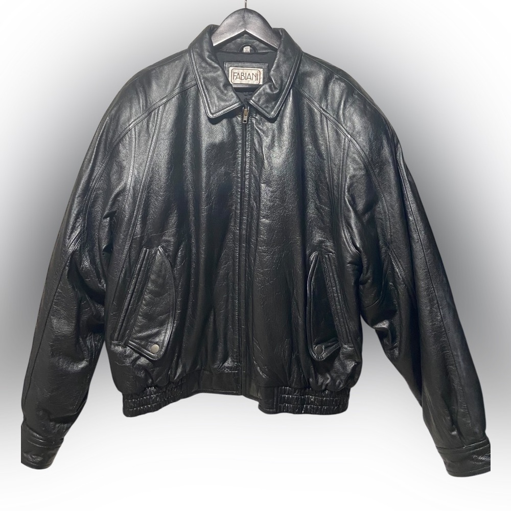 Fabiani Vintage Skin Tanned In France Black Bomber Leather Jacket Coat Sz Large